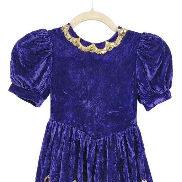 Vintage Jessica McClintock Girls 6 Dress Velvet Sequins Purple Gold Formal Party - Picture 2 of 9